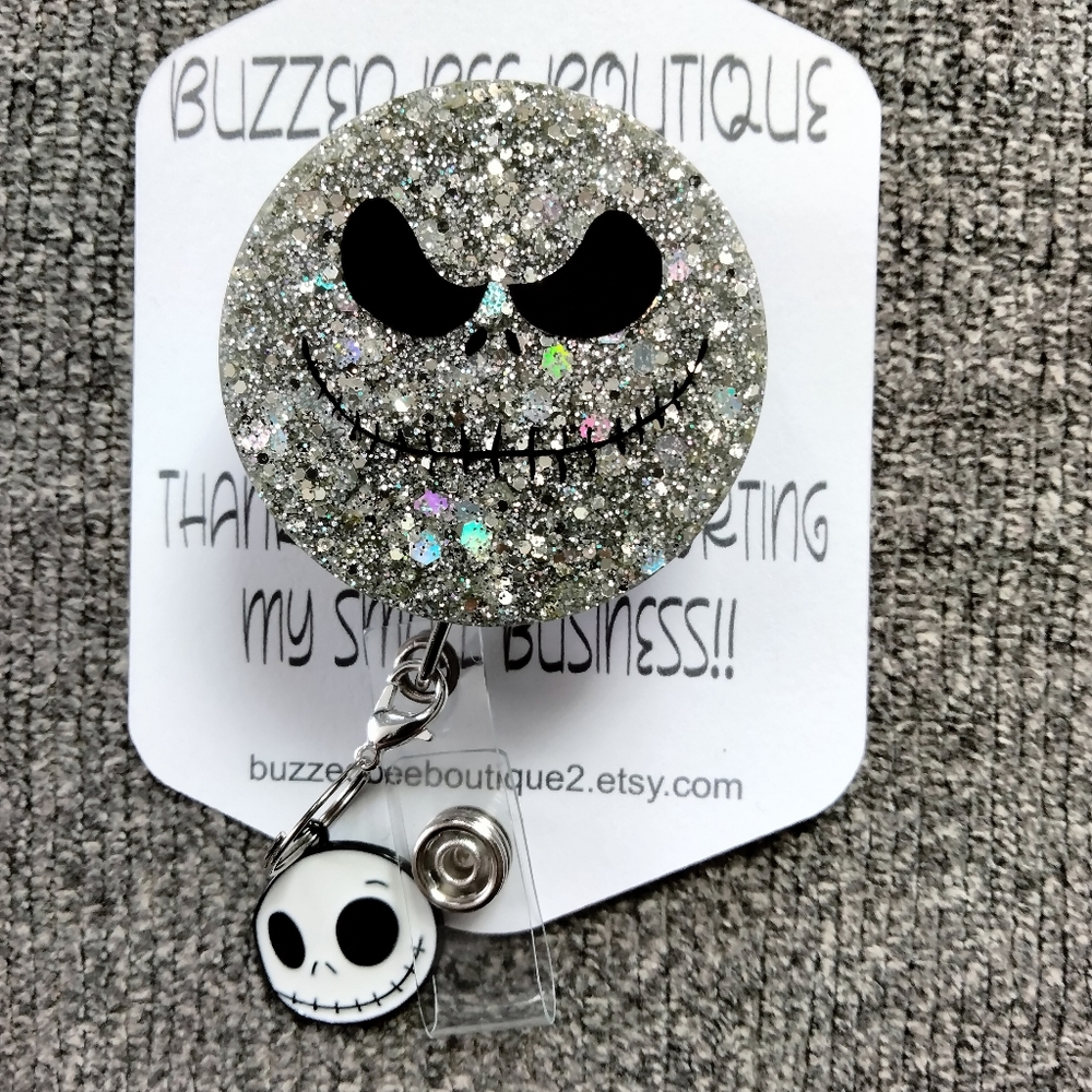 Nightmare before Christmas Jack Skellington Badge Reel ID Holder with Jack Charm